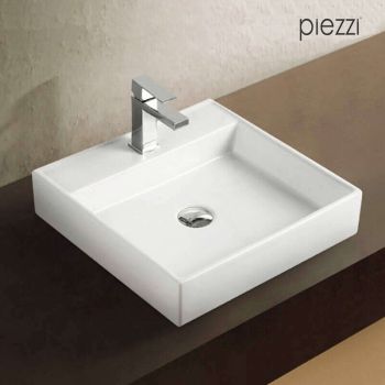 Piezzi - Vasque carrée en céramique blanche 44 cm