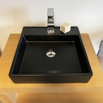 Vasque carrée en céramique Noire Mat 45 cm - Piazza