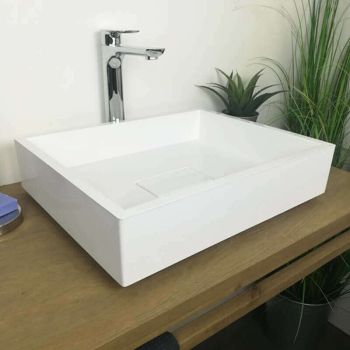 Vasque à poser rectangulaire 50 cm en Pierre de synthèse Blanc Mat - Tessa