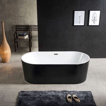 Baignoire ilot ovale en acrylique, Noir mat 170 cm - Cleo