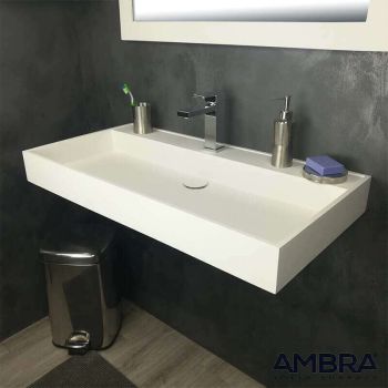 Vasque 90 cm suspendue ou à poser, en Solid surface - Malaga