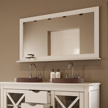 Miroir 124 cm blanc vieilli avec tablette - Boho