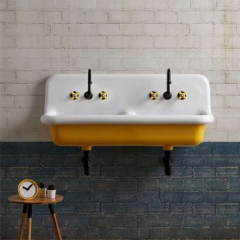 Lavabo école en céramique 120 cm - Jaune